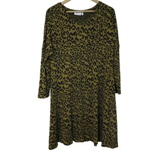 Masai Leopard Print Dress Long Sleeve Midi Lagenlook Art to Wear Casual‎ Chic Lg